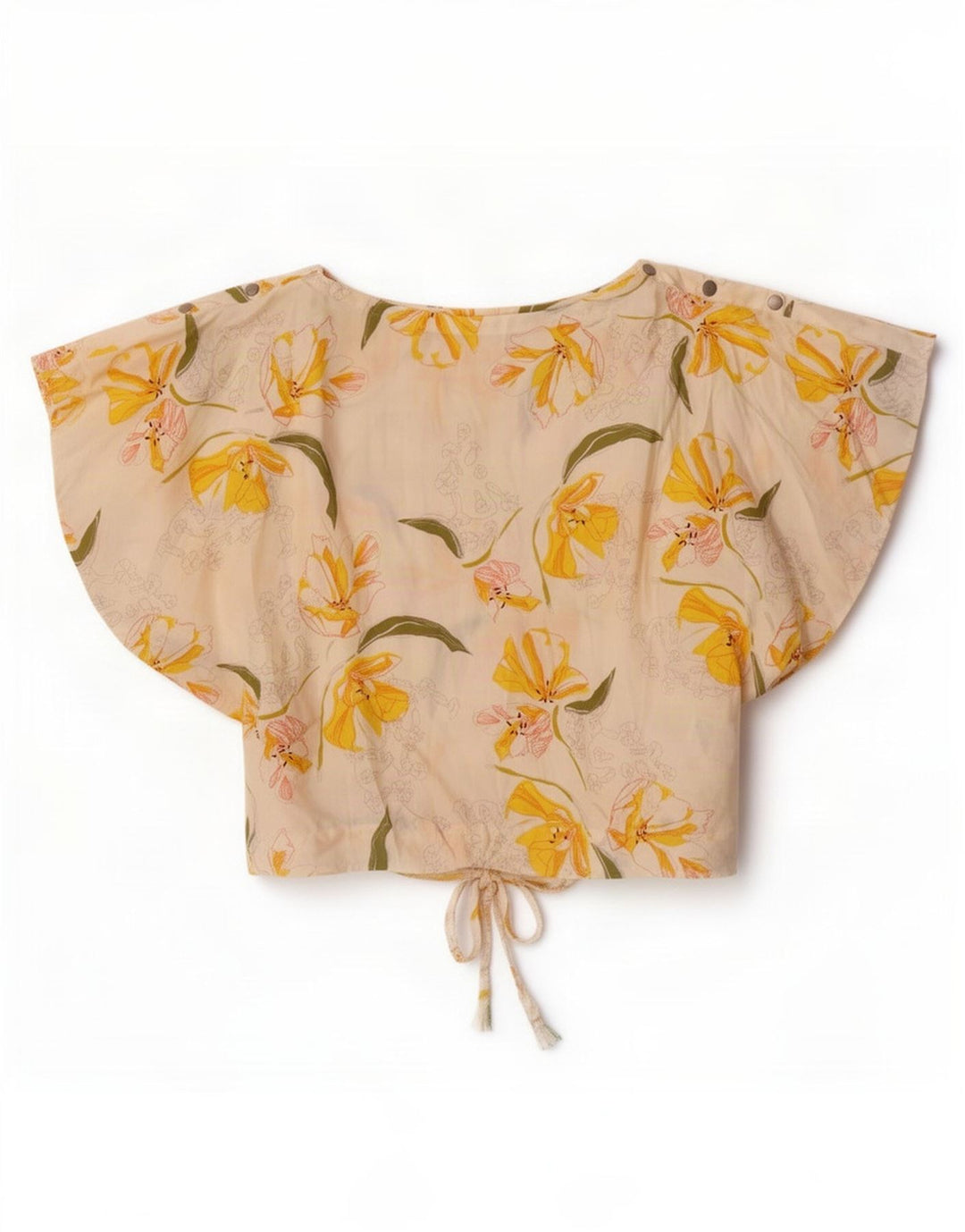 Zara Damen Crop Bluse Top UK 12 Medium White Floral Lyocell