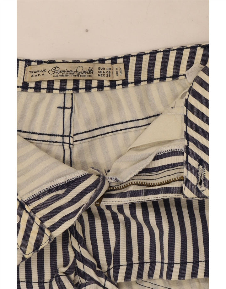 Zara Damen Hotpants EU 38 Small W28 Marineblaue Nadelstreifen