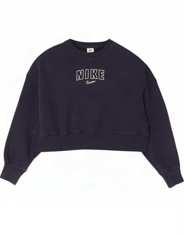Nike Womens Oversized Crop Graphic Sweatshirt Pullover UK 10 Small Marineblau