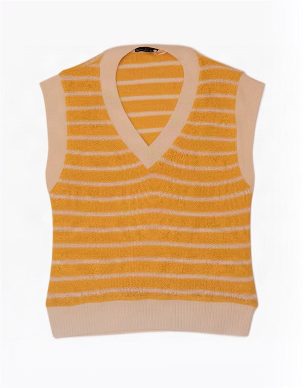 Zara Damen Weste Tank Top UK 14 Mittelgelb gestreift Polyester