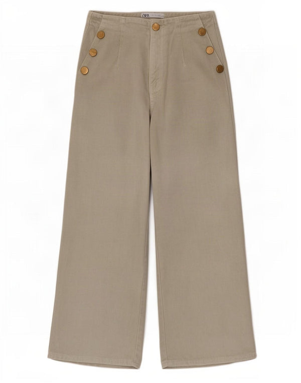 Zara Damen High Rise Wide Leg Jeans EU 36 XS W26 L25 Grün