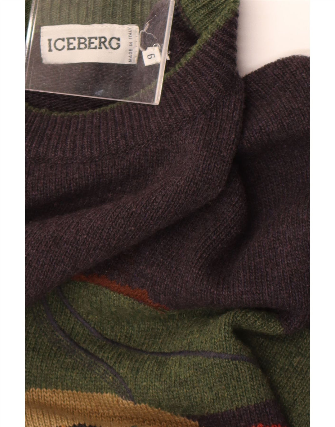 Iceberg Herren-Pullover mit grafischem Rundhalsausschnitt, XL, graue Wolle, Retro-Stil