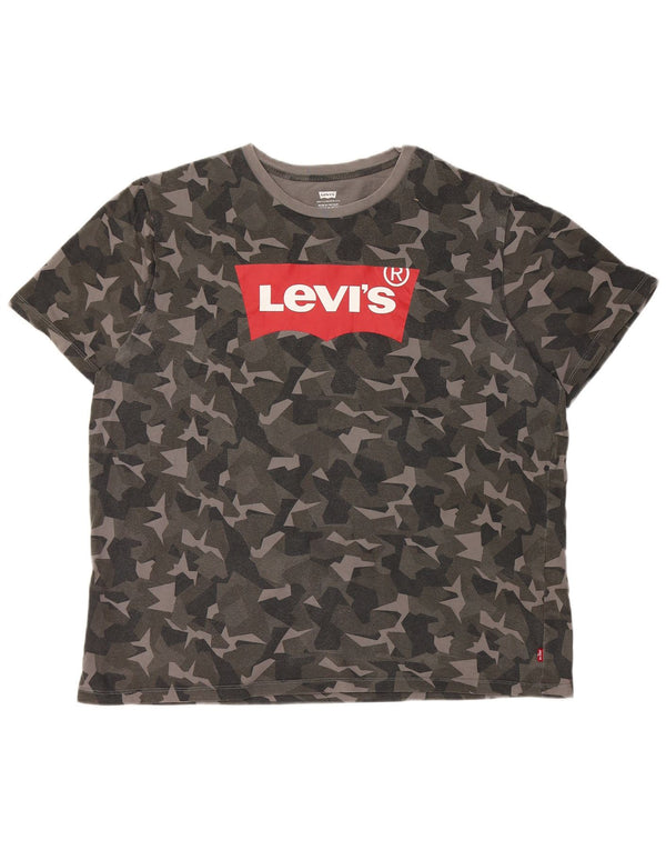 LEVI'S Mens Graphic T-Shirt Top XL Grey Camouflage Cotton