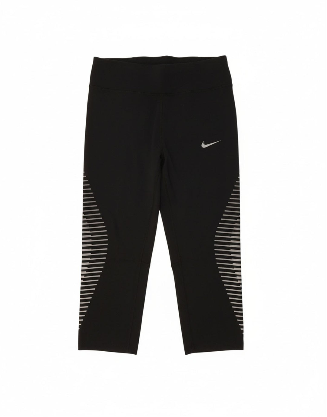 NIKE Womens Dri Fit Capri Leggings UK 14 Large  Black Striped Polyester