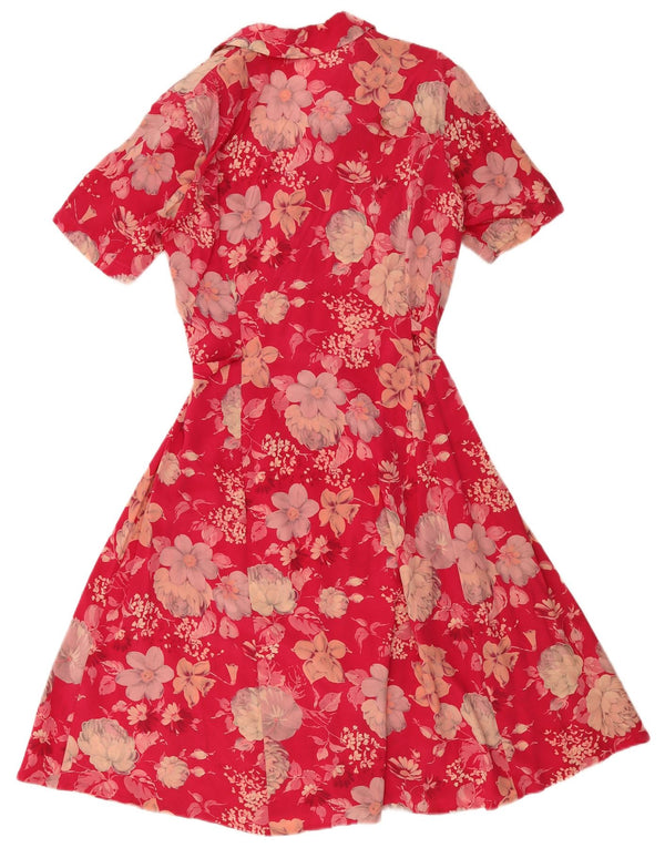 Vintage Damen A-Linie Kleid UK 12 Mittelrot geblümt