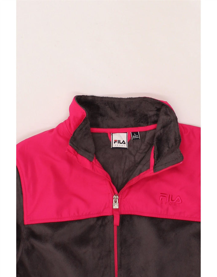 FILA Womens Fleece Jacket UK 16 Large Grey Colourblock Polyester Vintage Fila and Second-Hand Fila from Messina Hembry 