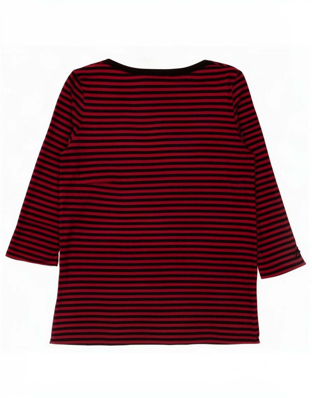 Benetton Damen-Top, 3/4-Ärmel, UK-Größe 12, mittelrot, gestreift, Baumwolle