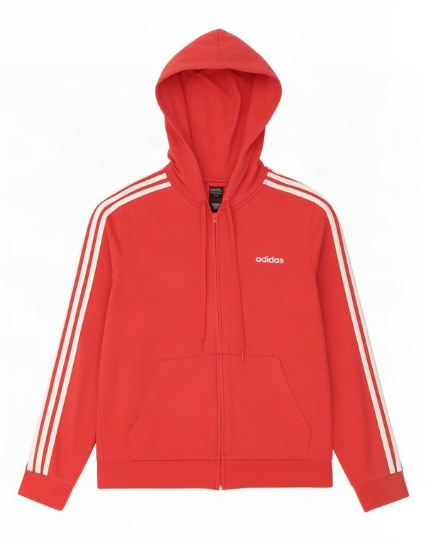 Adidas Damen Zip Hoodie Pullover UK 16/18 Große rote Baumwolle