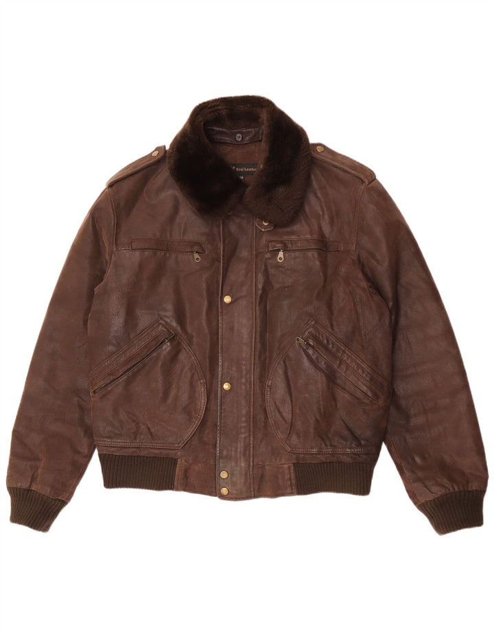 Vintage Herren Leder Fliegerjacke IT 50 Großes braunes Leder
