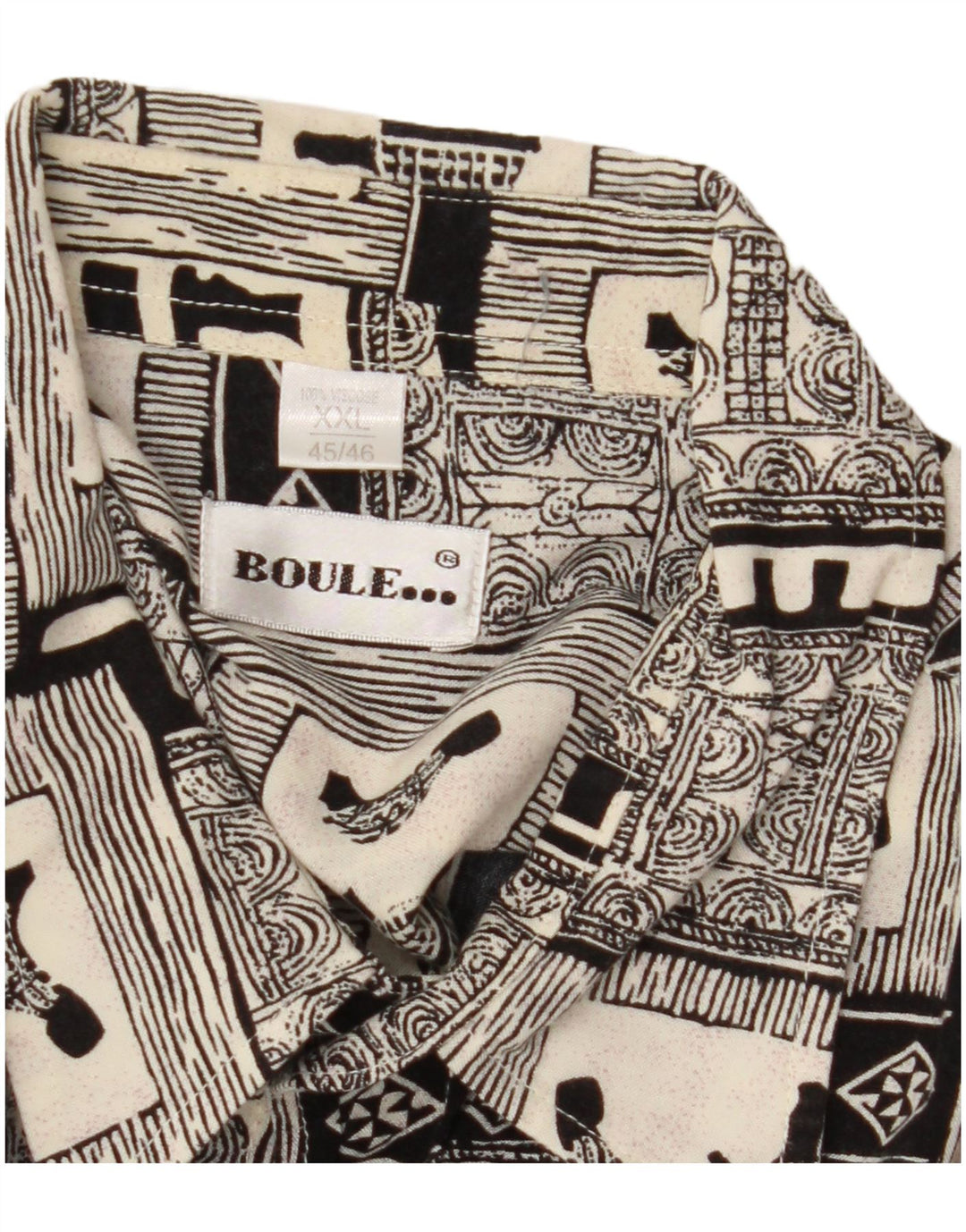 BOULEE Herren Kurzarmhemd Größe 45/46 2XL Schwarz Patchwork Viskose