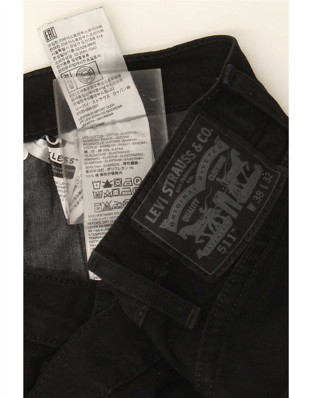 Levi's Herren 511 Slim Jeans W38 L32 schwarze Baumwolle