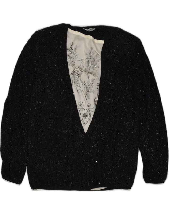 VINTAGE Womens 2 Button Blazer Jacket UK 16 Large Black Flecked Polyester | Vintage Vintage | Thrift | Second-Hand Vintage | Used Clothing | Messina Hembry 