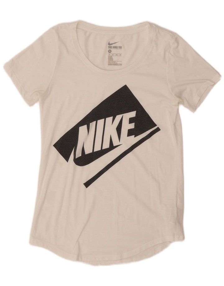 Nike Damen-T-Shirt in Übergröße mit Grafik, UK 6, XS, Weiß, Polyester