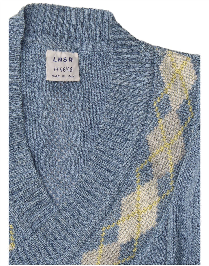 Lasa Damen-Pullover mit V-Ausschnitt, Gr. 46/48, groß, Blau Argyle/Diamant