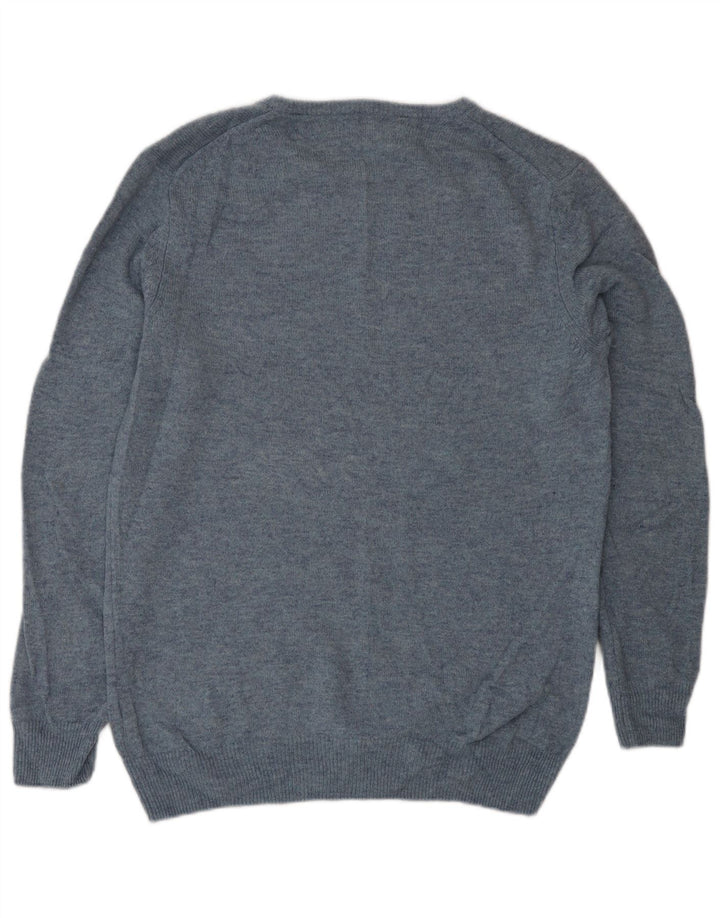 Marks & Spencer Herren-Pullover mit U-Boot-Ausschnitt, mittelblaue Wolle, klassisch