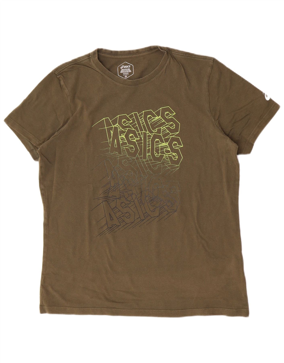 Asics Herren Grafik T-Shirt Top Large Khaki Baumwolle