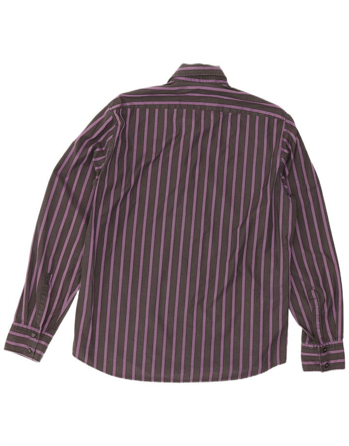 Hugo Boss Herren-Hemd mit klassischer Passform, Mittelviolett, gestreift, Baumwolle