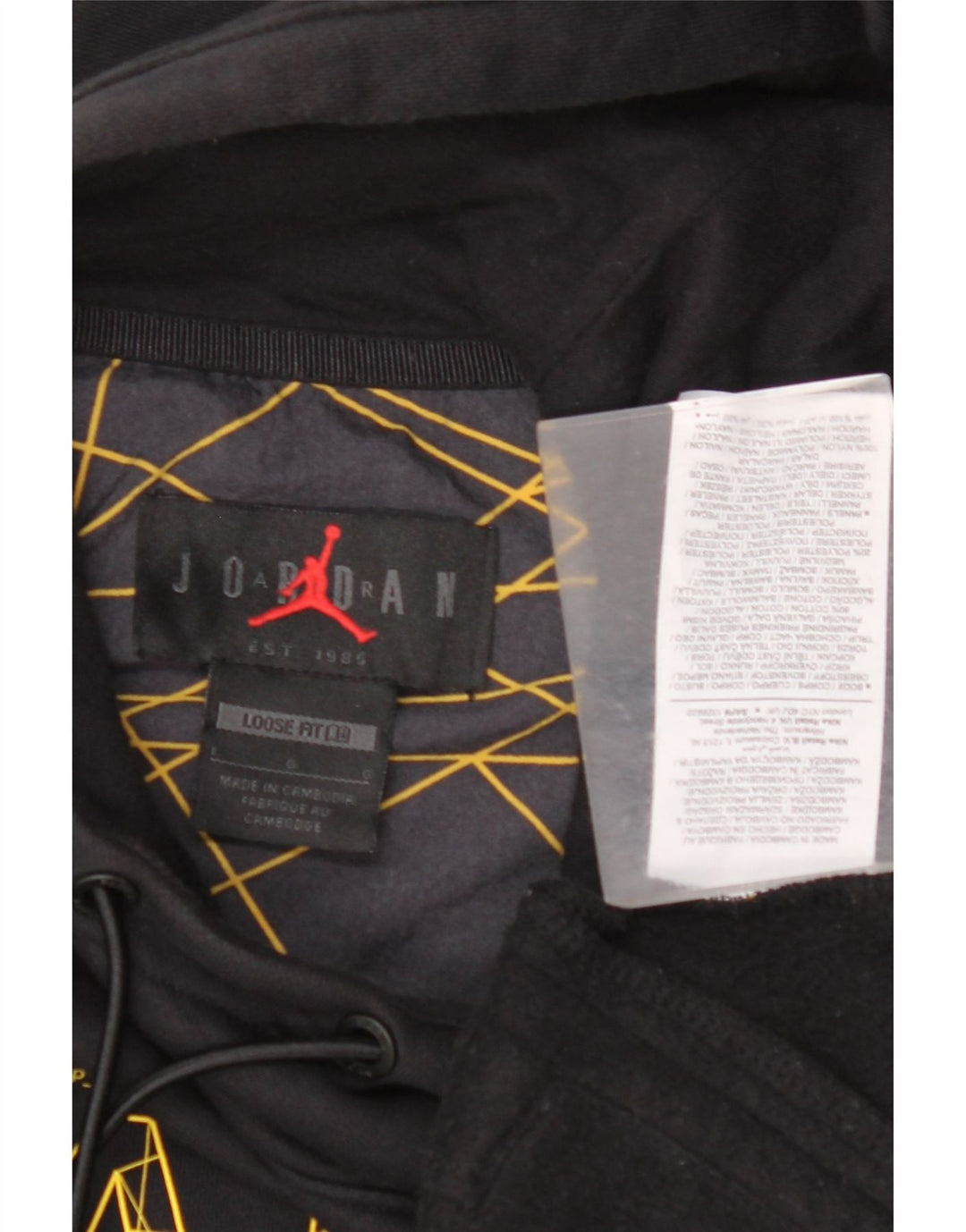 JORDAN Mens Paris Graphic Loose Fit Hoodie Pullover Large Black Geometrisch