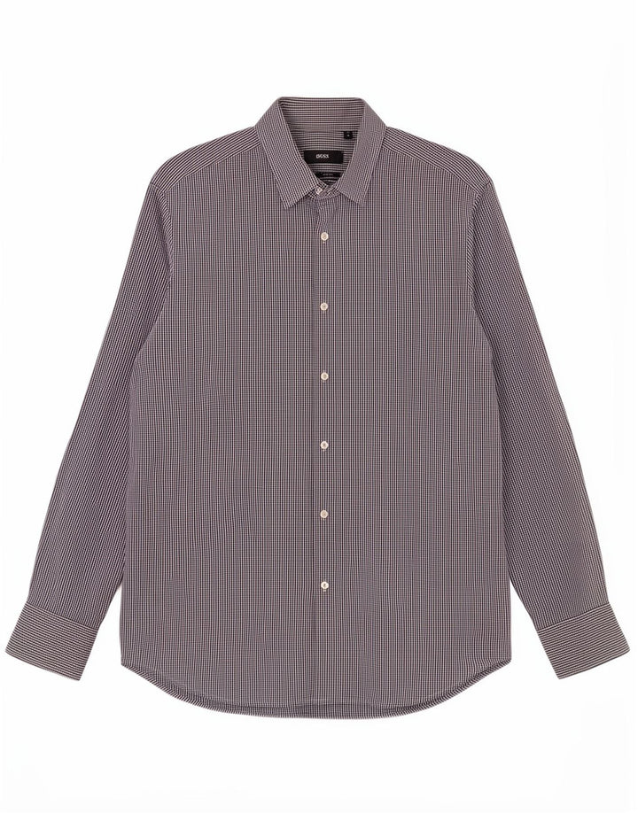 Hugo Boss Herren-Hemd mit normaler Passform, Größe 41 16, großes blaues Gingham