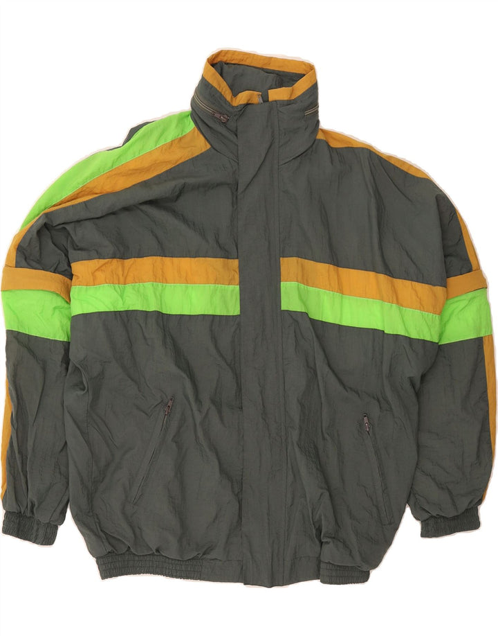 VINTAGE Mens Oversized Hooded Rain Jacket UK 36 Small Grey Striped Vintage Vintage and Second-Hand Vintage from Messina Hembry 