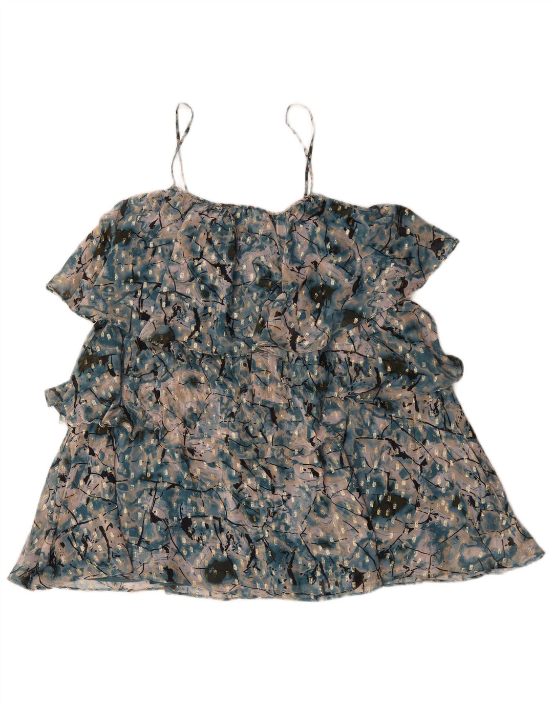 Zara Damen-Kleid mit abstraktem Muster, gestuft, Gr. 46, groß, grün, Polyester