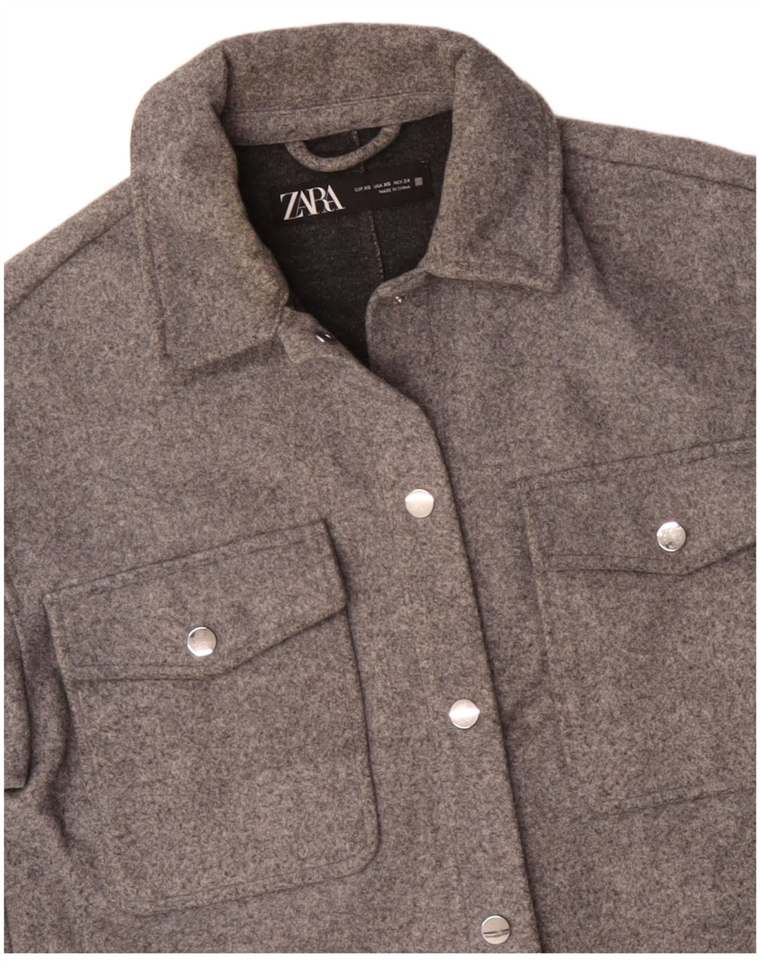 Zara Damen Übergroße Bomberjacke UK 6 XS Graues Polyester