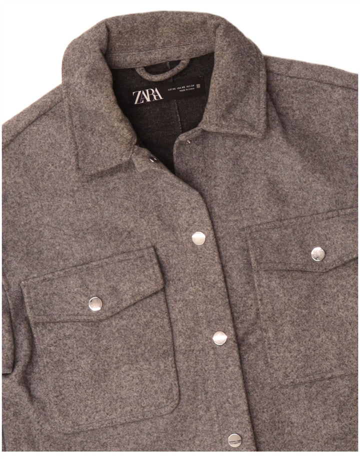 Zara Damen Übergroße Bomberjacke UK 6 XS Graues Polyester