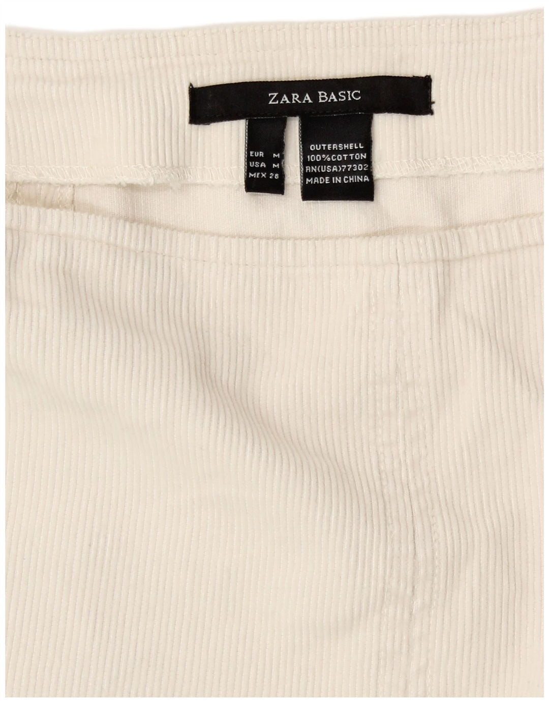 Zara Damen Cordrock Medium W28 Weiße Baumwolle