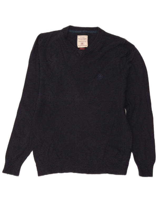 Fat Face Herren-Pullover mit V-Ausschnitt, Größe S, marineblaue Baumwolle
