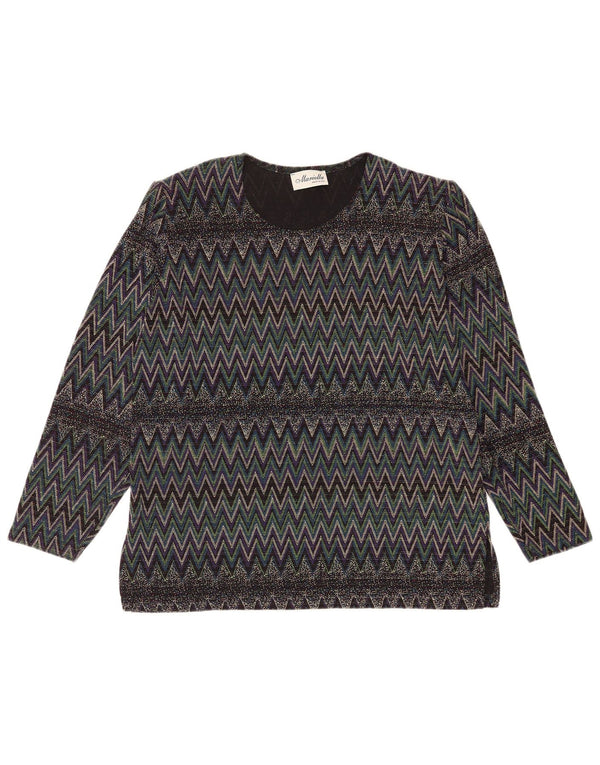 Vintage Damen LangarmBluse Top UK 16 Großes mehrfarbiges Chevron