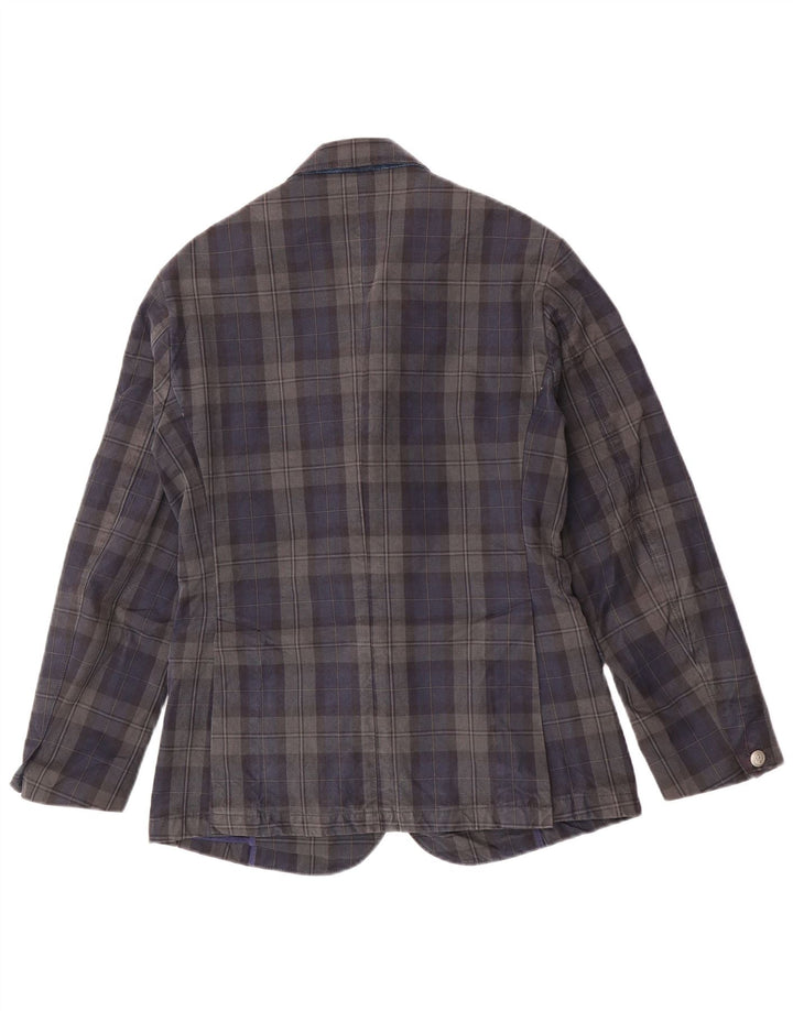 Jaggy Herren-Blazer mit 3 Knöpfen, IT 48, mittelmarineblau, kariert, Baumwolle