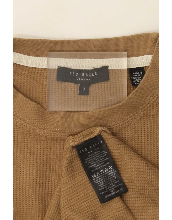 Ted Baker Herren-Top, langärmelig, Größe 3, mittelbeige Baumwolle