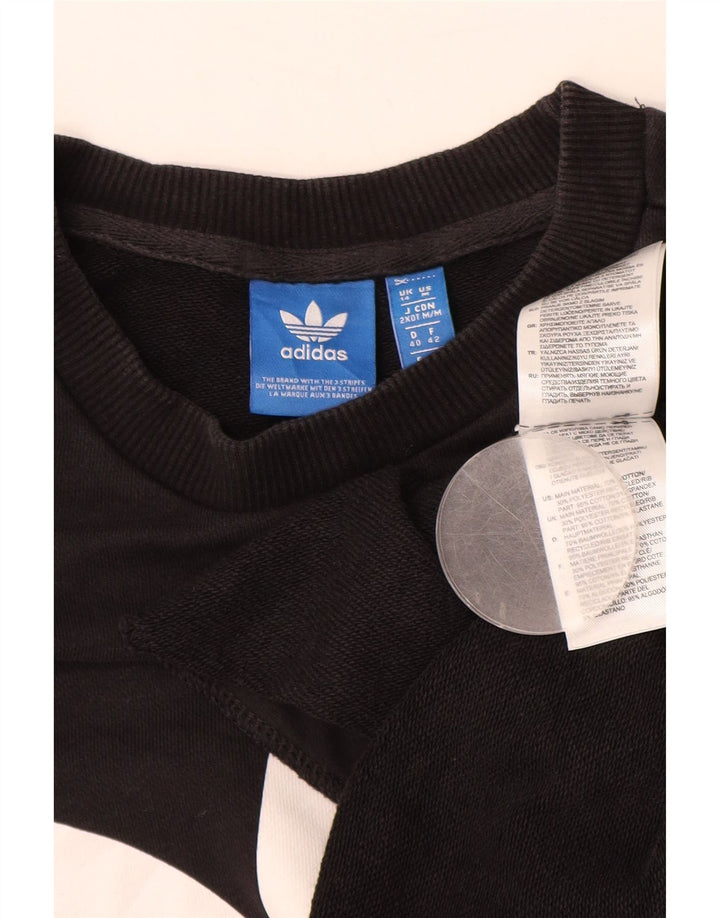 ADIDAS Damen Grafik-Sweatshirt-Pullover UK 14 Große schwarze Baumwolle