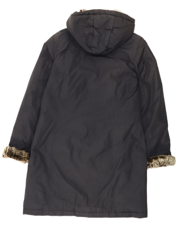 Woolrich Wattierter Damenmantel mit Kapuze, UK 20 2XL, marineblaue Baumwolle