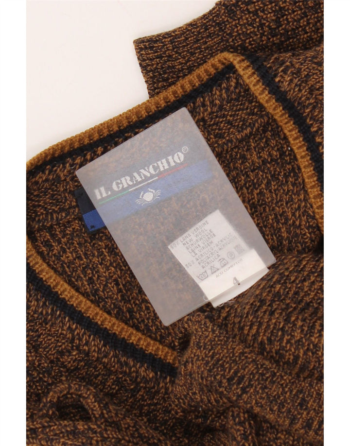 Il Granchio Herren-Pullover mit V-Ausschnitt aus mittelbraun gesprenkelter Wolle