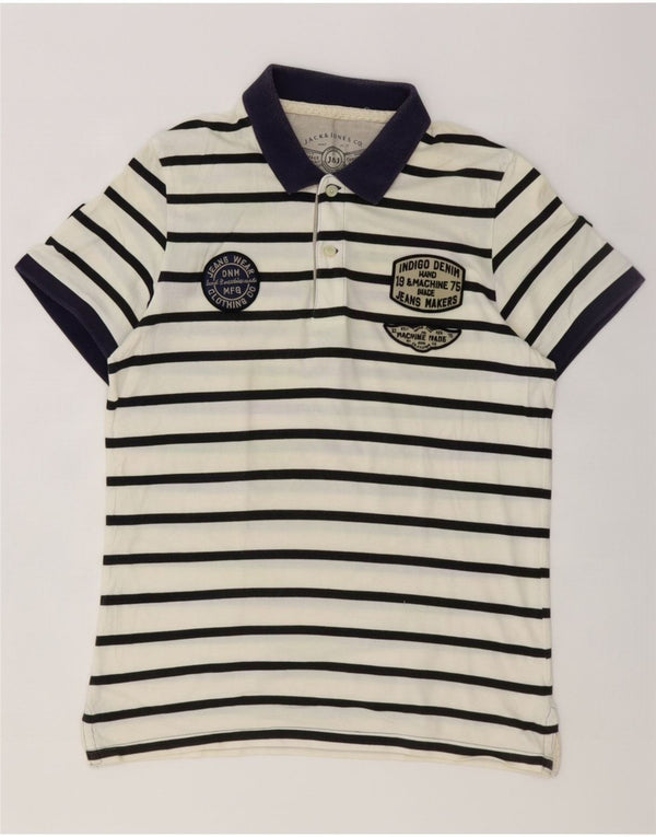 Jack & Jones Herren-Poloshirt mit Grafik, klein, weiß gestreift
