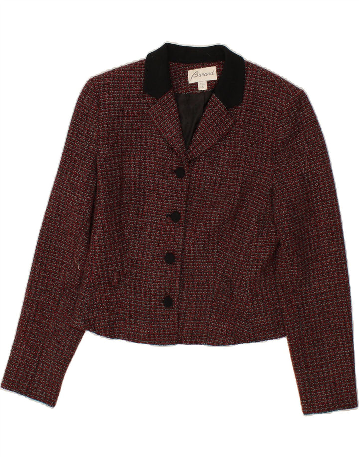 VINTAGE Womens 4 Button Blazer Jacket US 6 Medium Maroon Check Wool Vintage Vintage and Second-Hand Vintage from Messina Hembry 