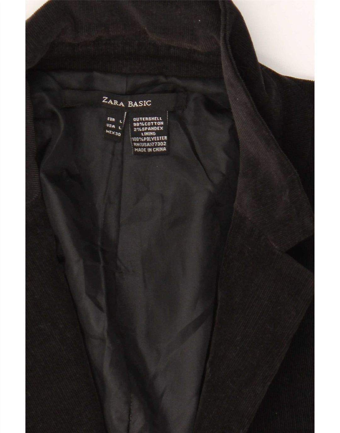 Zara Damen 1-Knopf-Blazer aus Cord, UK 14, große schwarze Baumwolle
