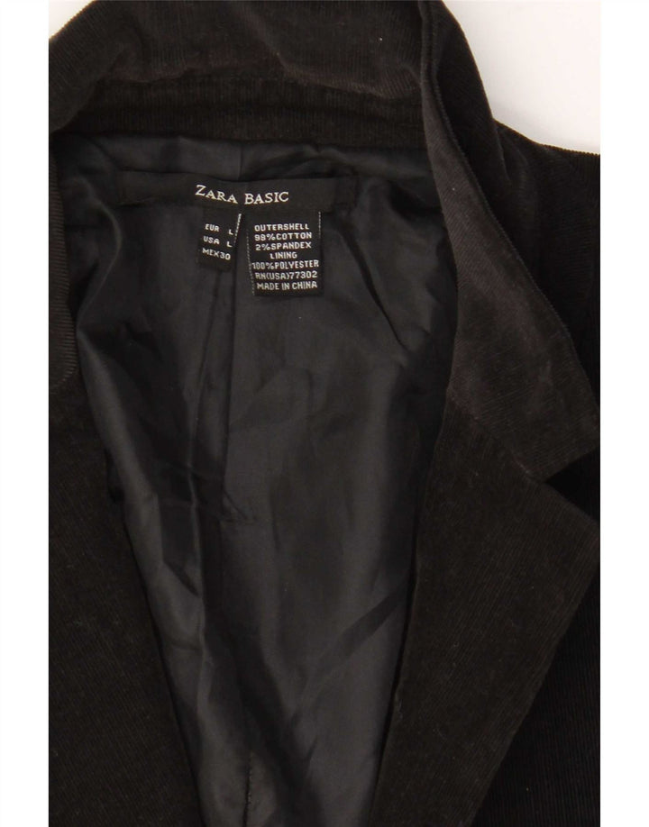Zara Damen 1-Knopf-Blazer aus Cord, UK 14, große schwarze Baumwolle