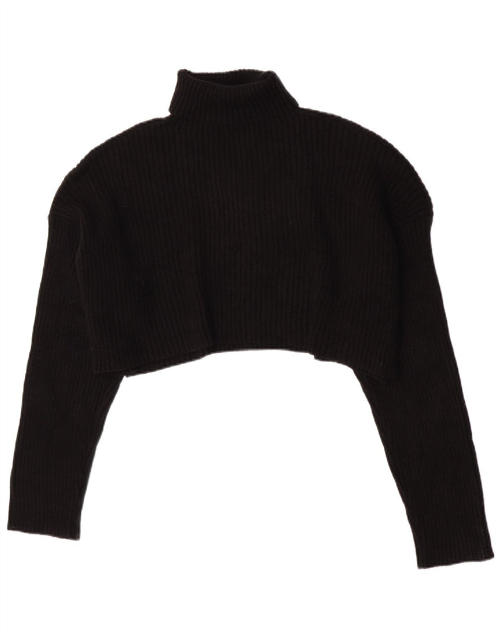 Zara Damen Crop Oversized Rollkragenpullover Pullover UK 16 Large Schwarz