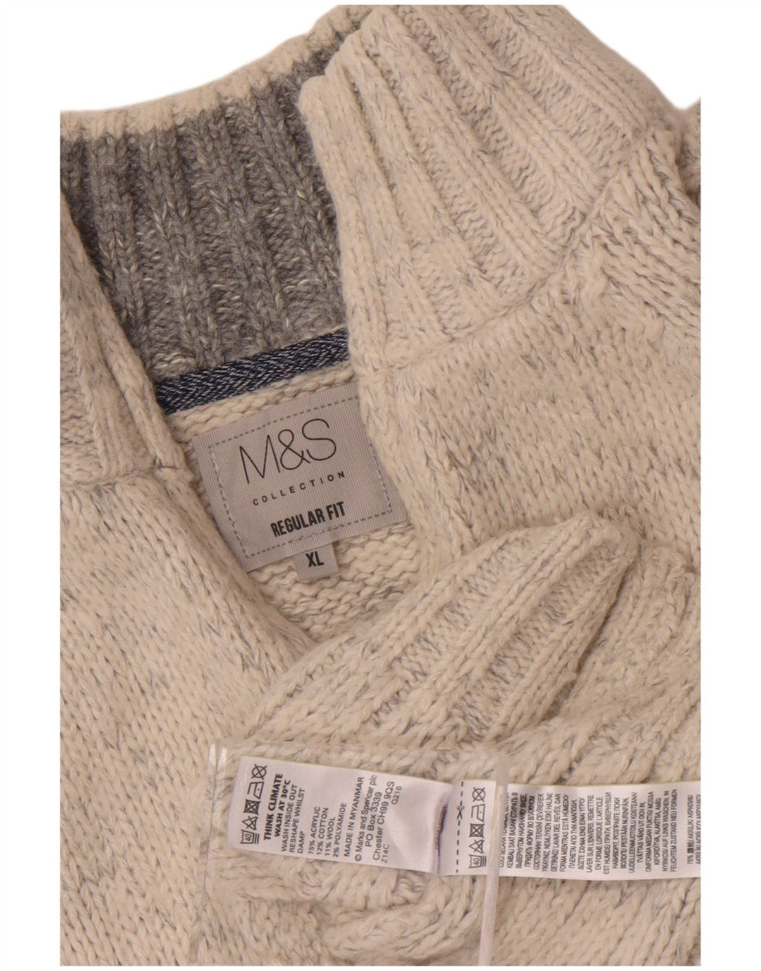 Marks & Spencer Herren-Pullover mit normaler Passform und Reißverschluss, XL, beige meliert