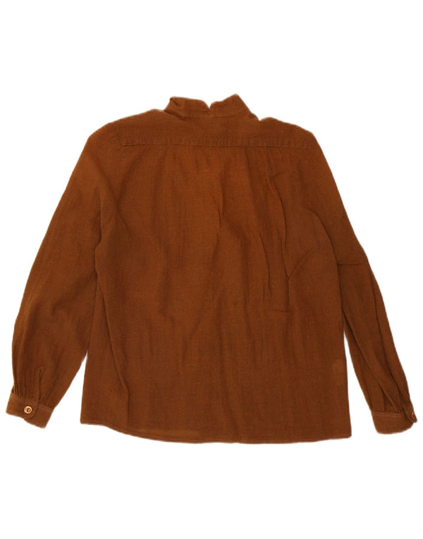 Vintage Damen 3/4 Ärmel Flanellhemd UK 4 XS Braune Wolle