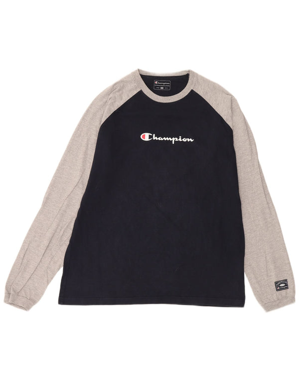 Champion Herren Grafik-Oberteil, langärmelig, 2XL, Marineblau, Colourblock-Baumwolle