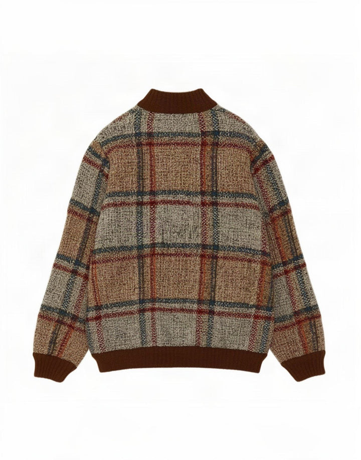 Vintage Herren Cardigan Pullover Klein Braun Kariert
