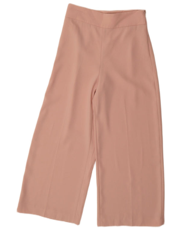Zara Damen Hose mit weitem Bein, kurz geschnitten, Größe S, W26, L25, Rosa, Polyester