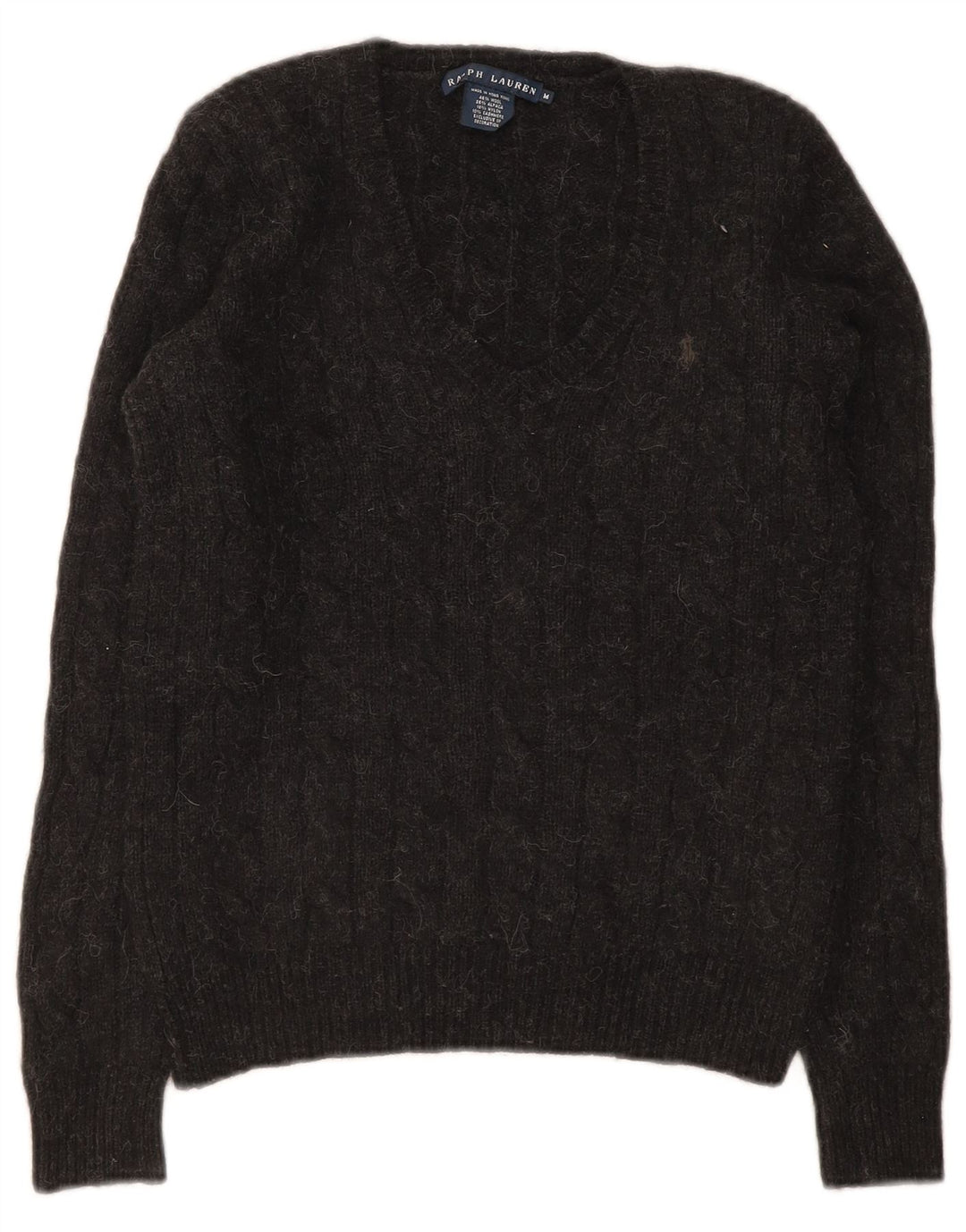 Ralph Lauren Damen-Pullover mit V-Ausschnitt, UK 12, mittelgraue Wolle