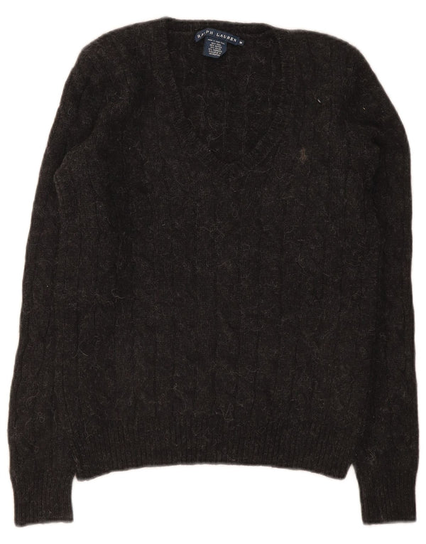 Ralph Lauren Damen-Pullover mit V-Ausschnitt, UK 12, mittelgraue Wolle