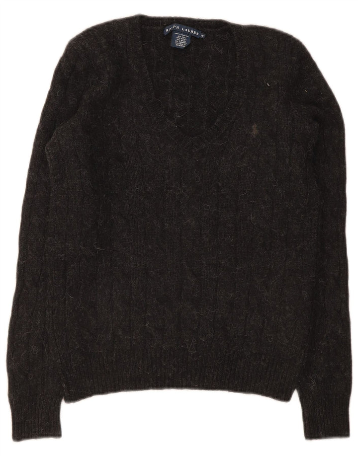 Ralph Lauren Damen-Pullover mit V-Ausschnitt, UK 12, mittelgraue Wolle