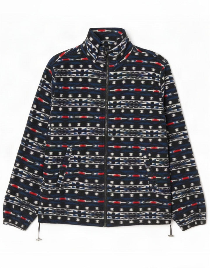 Vintage Herren Fleecejacke UK 40 Large Marineblau Geometrisch Polyester