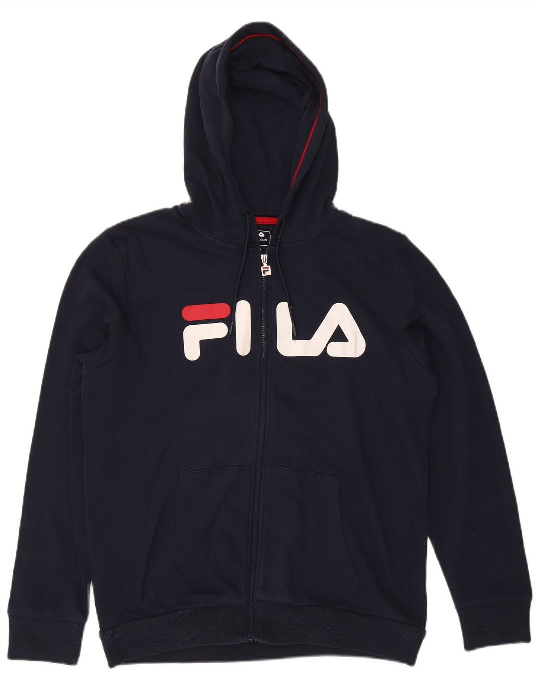 FILA Herren-Kapuzenpullover mit grafischem Reißverschluss, groß, marineblaue Baumwolle